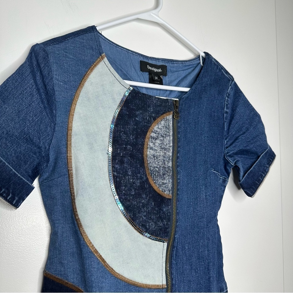 NWT Desigual Blue Denim Short Sleeve Mini Jean Dress Size 34 US 4 - Picture 5 of 16